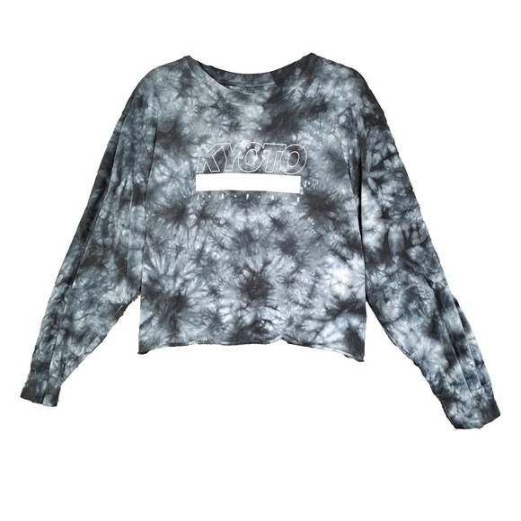 Kyoto Japan Tie Dye Crop Top Womens 2X Long Sleeve Grunge Mighty Fine‎ Raw Hem - Picture 1 of 11